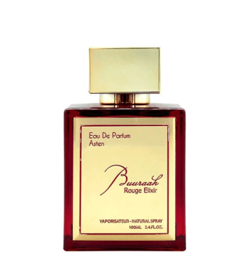 Buuraak Rouge Elixir 100ML Eau de Parfum by Asten – luxury unisex fragrance with saffron, rose, and oud notes, available at Oudh Shop UK