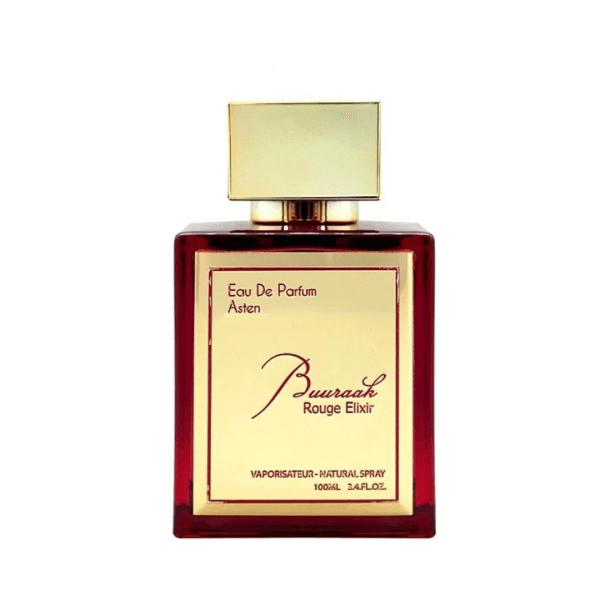Buuraak Rouge Elixir 100ML Eau de Parfum by Asten – luxury unisex fragrance with saffron, rose, and oud notes, available at Oudh Shop UK