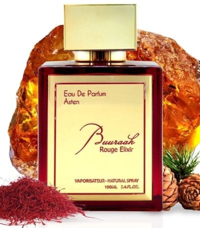 Buuraak Rouge Elixir 100ML Eau de Parfum by Asten – luxury unisex fragrance with saffron, rose, and oud notes, available at Oudh Shop UK