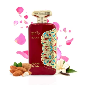 Elegant red bottle of Dalia Rouge by Adyan – unisex oud fragrance
