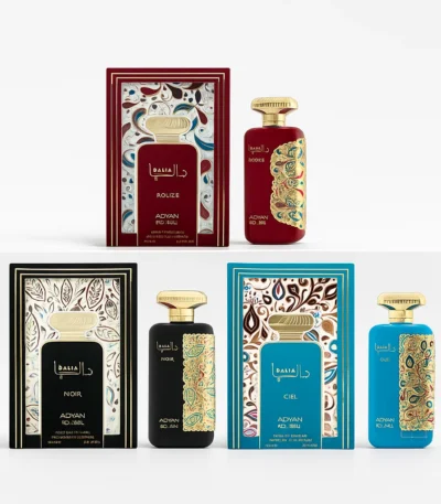 Dalia Series by Adyan – 100ml unisex eau de parfum set including Rouge, Ciel and Noir bottles