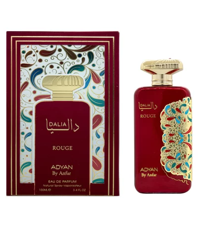 Elegant red bottle of Dalia Rouge by Adyan – unisex oud fragrance