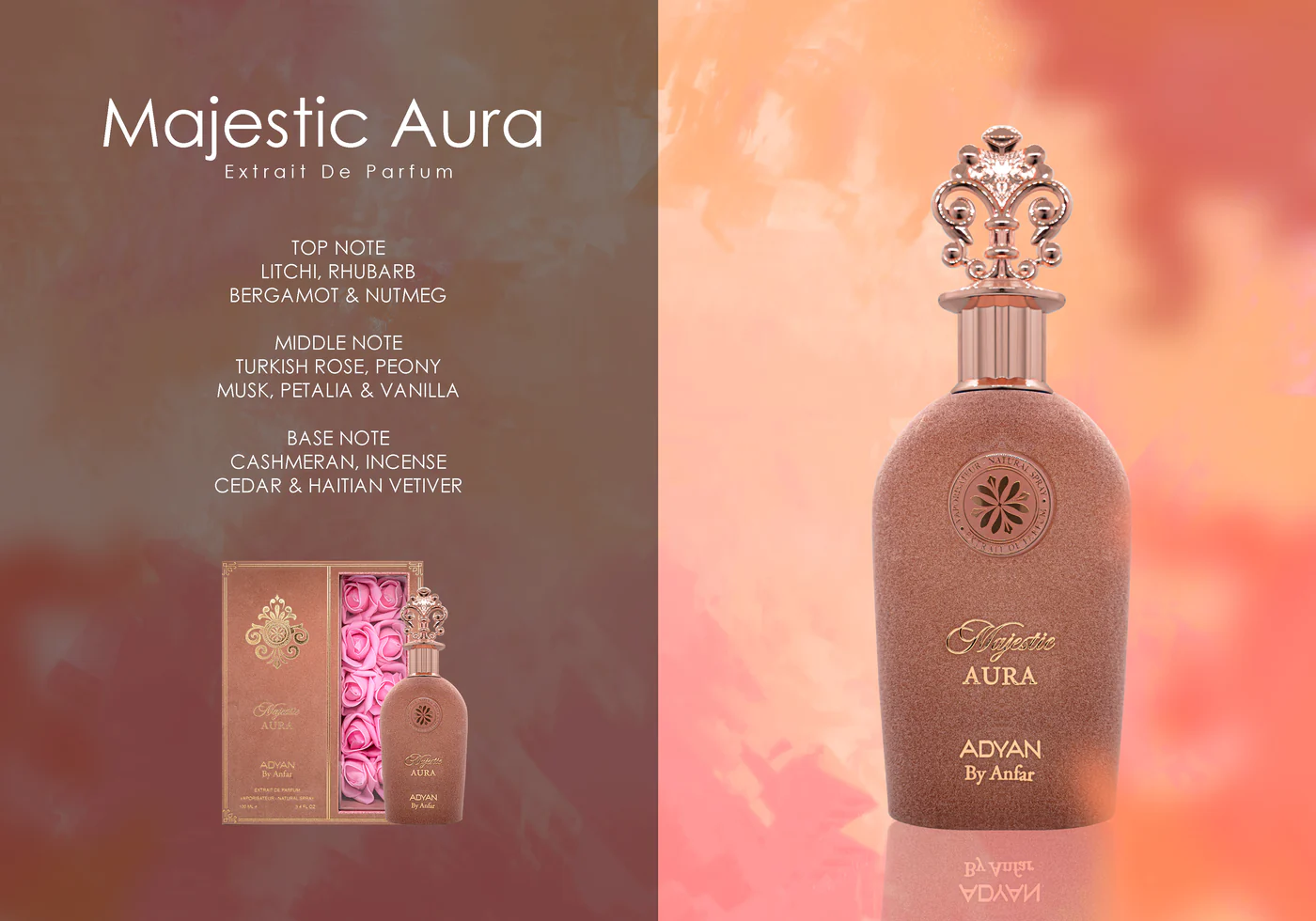 MajesticAura_adyan_floral_series_100ml_extrait_Oudh_shop Mystic Aura by Adyan velvet finished bottle with decorative rose in gift box UK