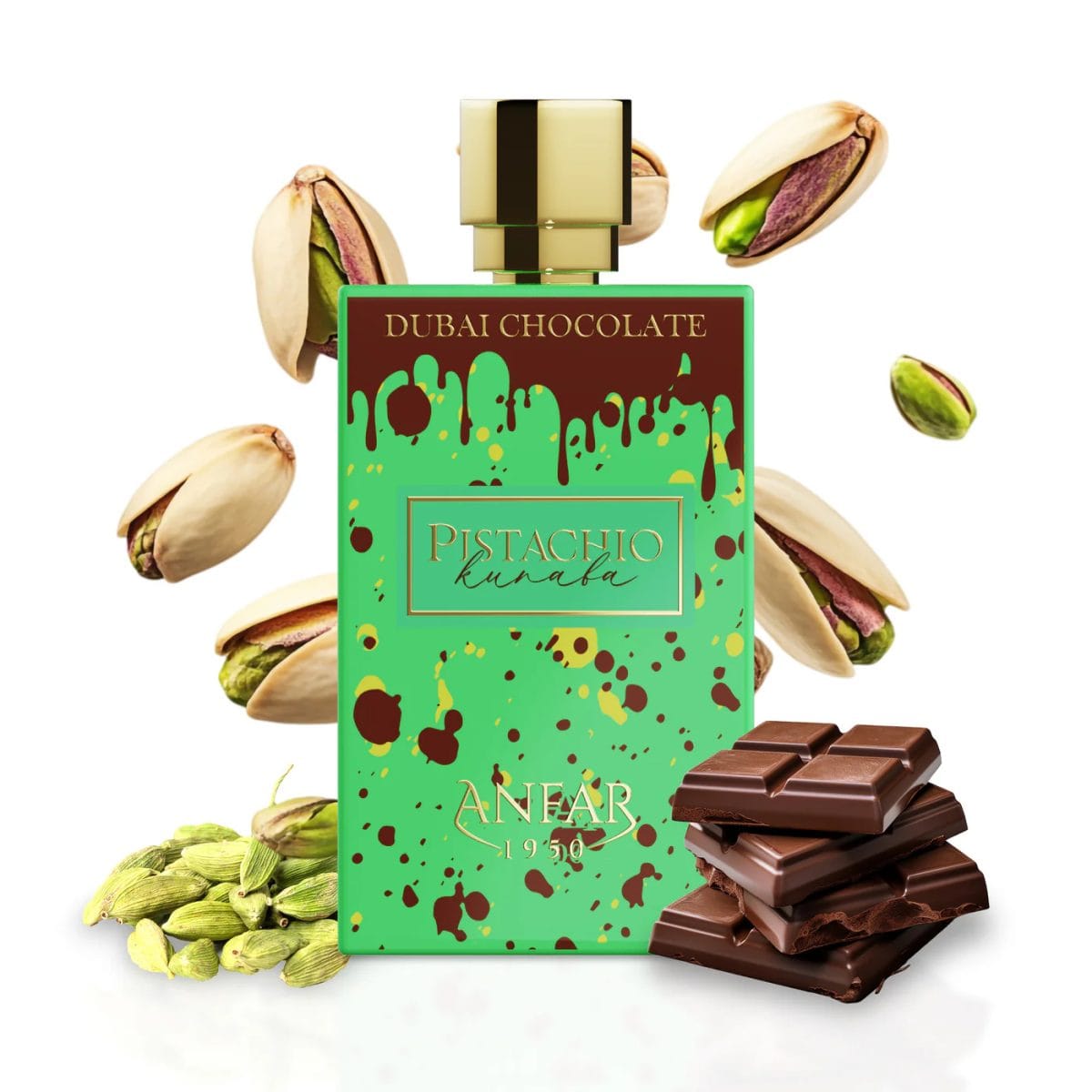Pistachio Kunafa 80ml Perfume by Anfar – Dubai fragrance with chocolate, pistachio, and Middle Eastern dessert notes