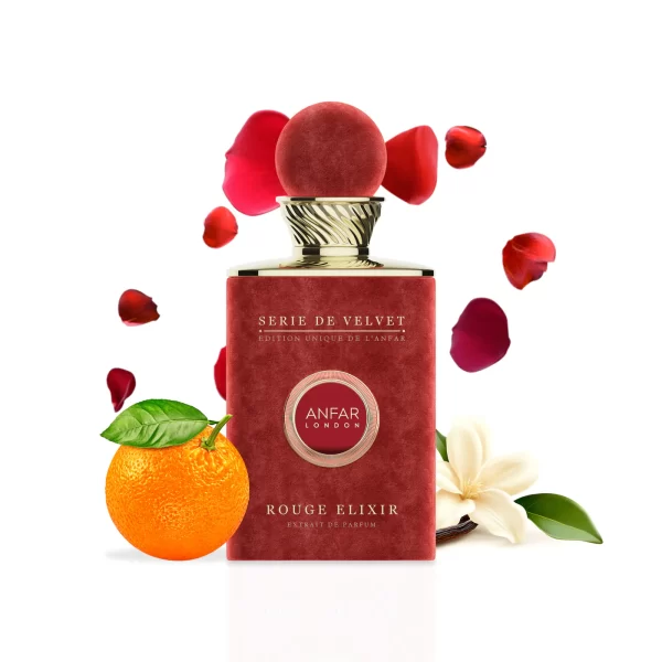 Rouge Elixir by Anfar London – 100ml Série de Velvet Extrait rose oud Perfume Bottle