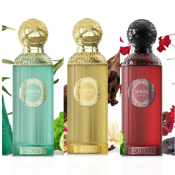long lasting oud perfume collection Fouco sabbia Vague by Anfar – 100ml Element Edition de Anfar Oud Leather Perfume Bottle
