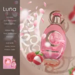 An elegant glass perfume bottle for Luna 100ml Extrait de Parfum by Anfar 1950, with a luminous liquid and a refined cap, shown in a clean product shot.