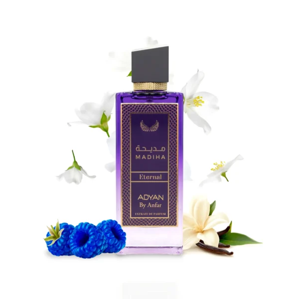 Madiha Eternal by Adyan: The affordable Extrait De Parfum similar to Delina by Parfums de Marly. Experience the best long-lasting perfume with vibrant Litchi, Peony, and a clean Haitian Vetiver base. Unisex scent. available at Oudh Shop