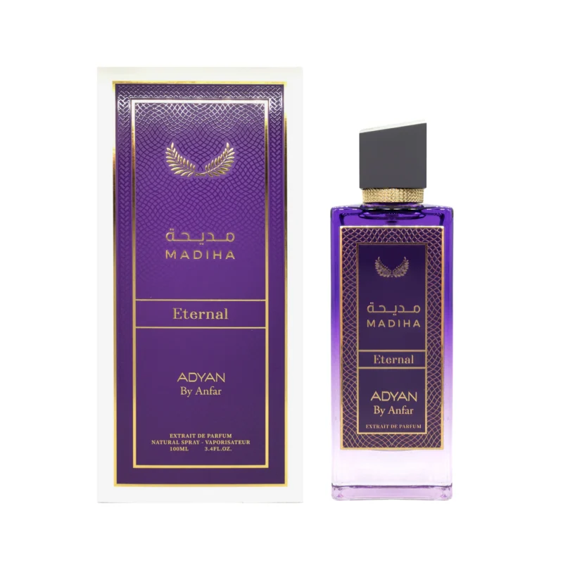 Madiha Eternal by Adyan: The affordable Extrait De Parfum similar to Delina by Parfums de Marly. Experience the best long-lasting perfume with vibrant Litchi, Peony, and a clean Haitian Vetiver base. Unisex scent. available at Oudh Shop
