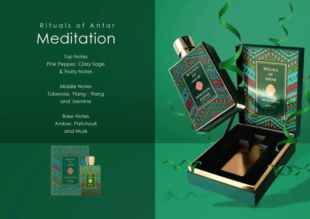 A luxurious bottle of Rituals of Meditation Divine by Anfar, an 80ml extrait de parfum from Oudh Shop.