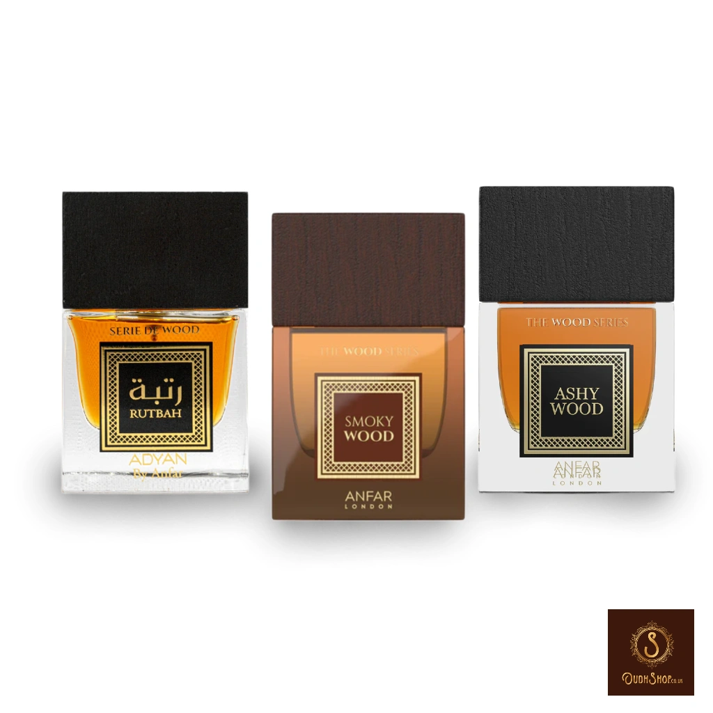 wood series 3x100ml extrait de parfume by adyan at oudh shop uk Wood seriesby Anfar 100ml Extrait de Parfum bottle – unisex oud perfume