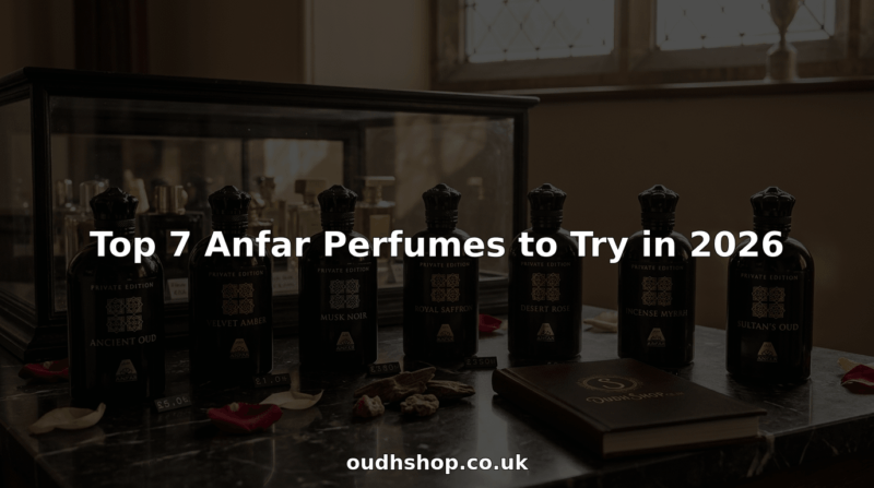 Elegant Anfar perfume bottles in boutique setting