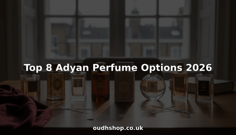 Eight Adyan perfume bottles styled on table