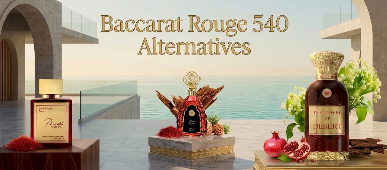 Woman testing perfume at bedroom vanity in morning light