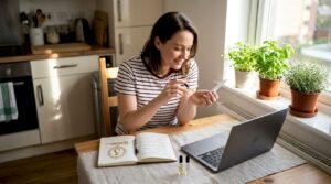 Sampling oud perfume at kitchen table