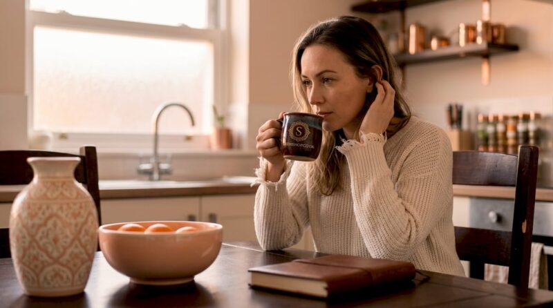 Woman enjoying scent in morning kitchen