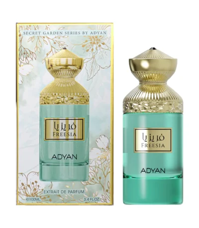 Soft Powdery Floral Perfume Freesia by Adyan Extrait de Parfum bottle and packaging