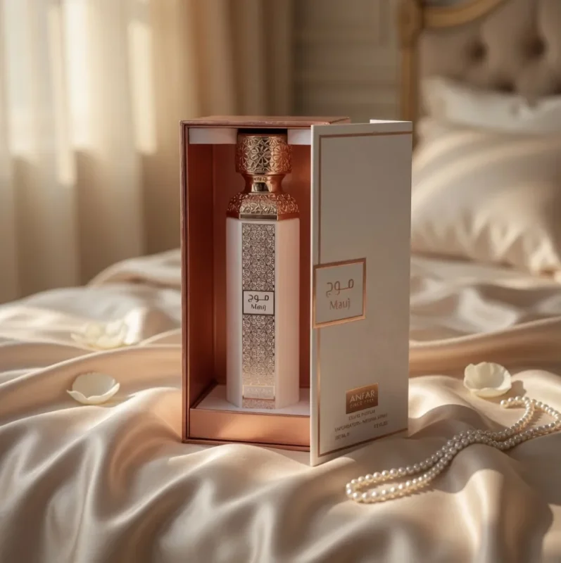 Fresh White Musk Perfume masar 200ml edp by anfar on a silk bed