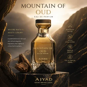 Sweet Arabian Oud Perfume Mountain of Oud Ajyad – Close-up of premium oriental oud fragrance bottle