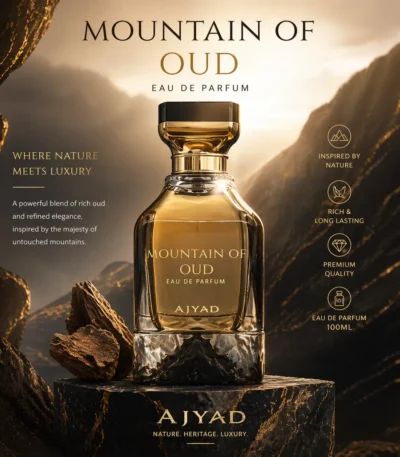 Sweet Arabian Oud Perfume Mountain of Oud Ajyad – Close-up of premium oriental oud fragrance bottle