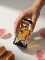 Sweet Arabian Oud Perfume Mountain of Oud Ajyad – Close-up of premium oriental oud fragrance bottle held by a lady