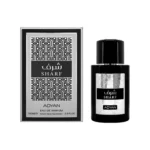 box and bottle of Sharf by Adyan sandalwood perfume for men showing bergamot, green tea and creamy sandalwood notes in elegant composition