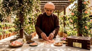Artisan blending traditional fragrance ingredients