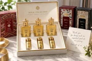 Sabbia, Fouco and Vague 100ml Extrait de Parfum bottles side by side as corporate gifts under £50