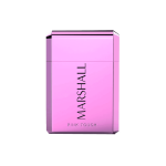 Sleek metallic pink Marshall Pink Touch perfume bottle with vertical black lettering.